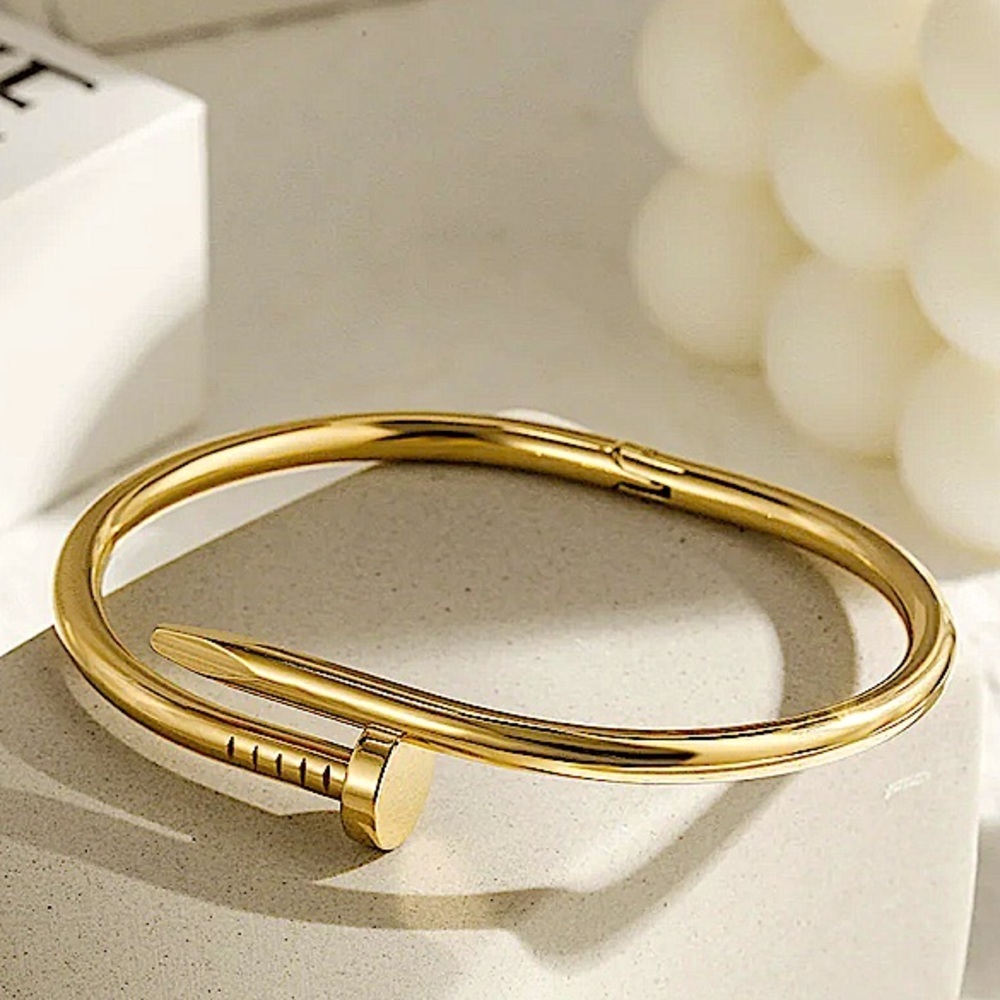 Gold Nail Bangle Bracelet - Picture 2 of 11